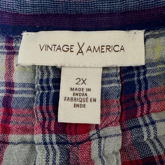 Vintage America 2X Plaid Stripe Button Shirt – Crochet Shoulder, Made in India - Picture 6 of 9